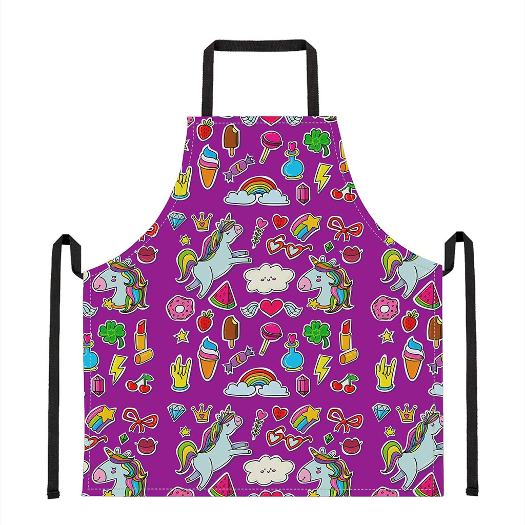 Purple Girly Unicorn Pattern Print Apron