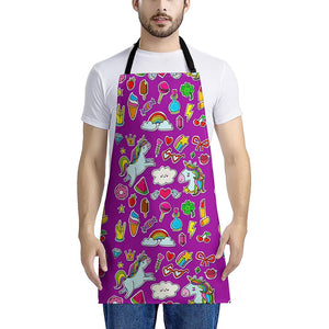 Purple Girly Unicorn Pattern Print Apron