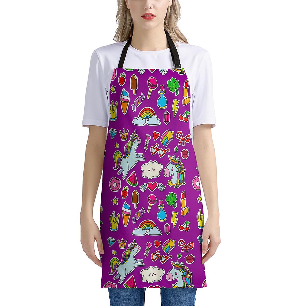 Purple Girly Unicorn Pattern Print Apron