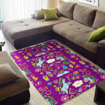 Purple Girly Unicorn Pattern Print Area Rug GearFrost