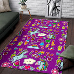 Purple Girly Unicorn Pattern Print Area Rug GearFrost