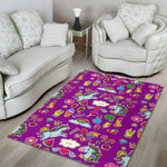 Purple Girly Unicorn Pattern Print Area Rug GearFrost