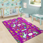 Purple Girly Unicorn Pattern Print Area Rug GearFrost