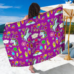 Purple Girly Unicorn Pattern Print Beach Sarong Wrap