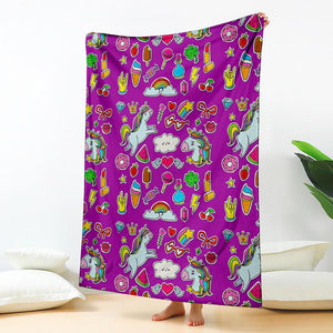 Purple Girly Unicorn Pattern Print Blanket