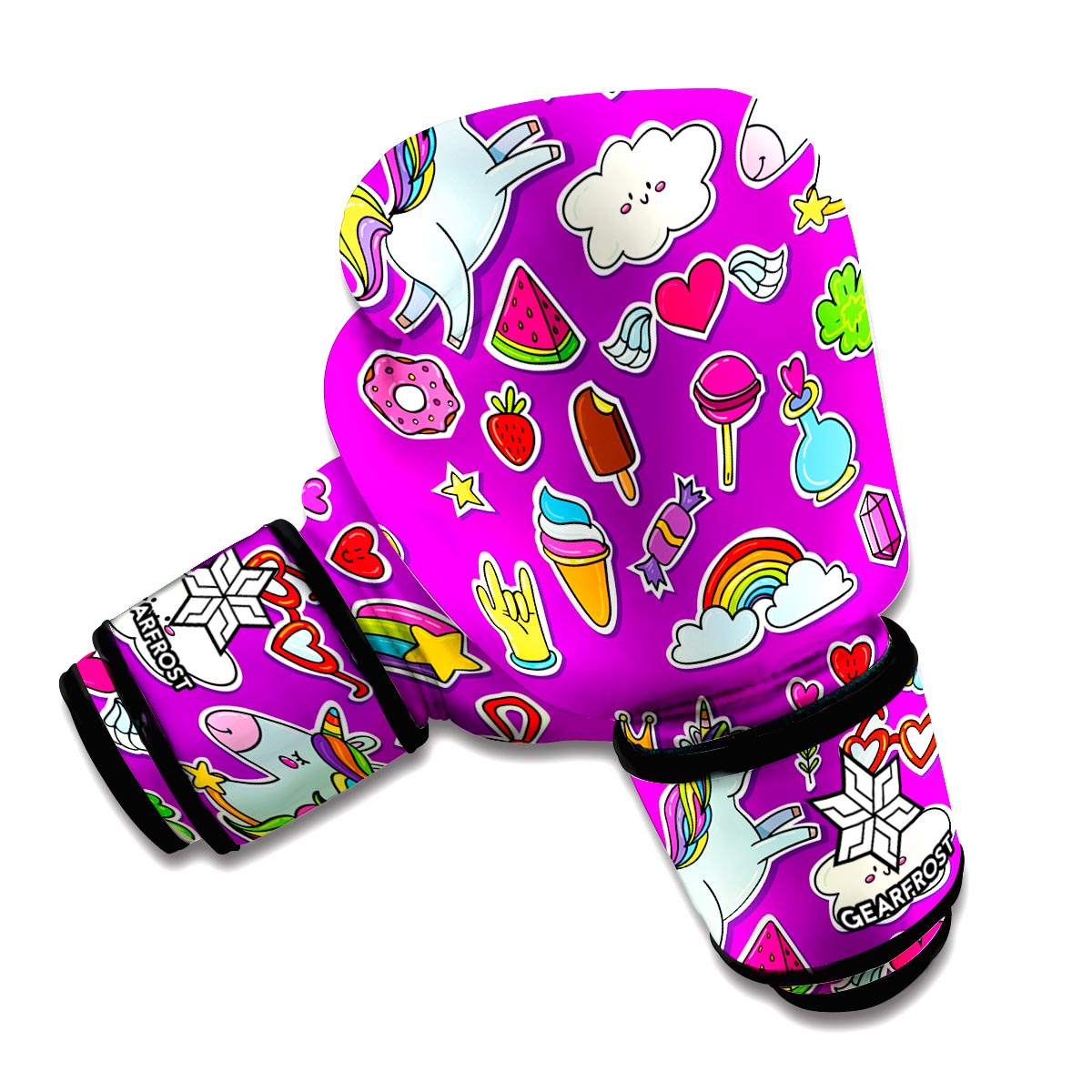 Purple Girly Unicorn Pattern Print Boxing Gloves