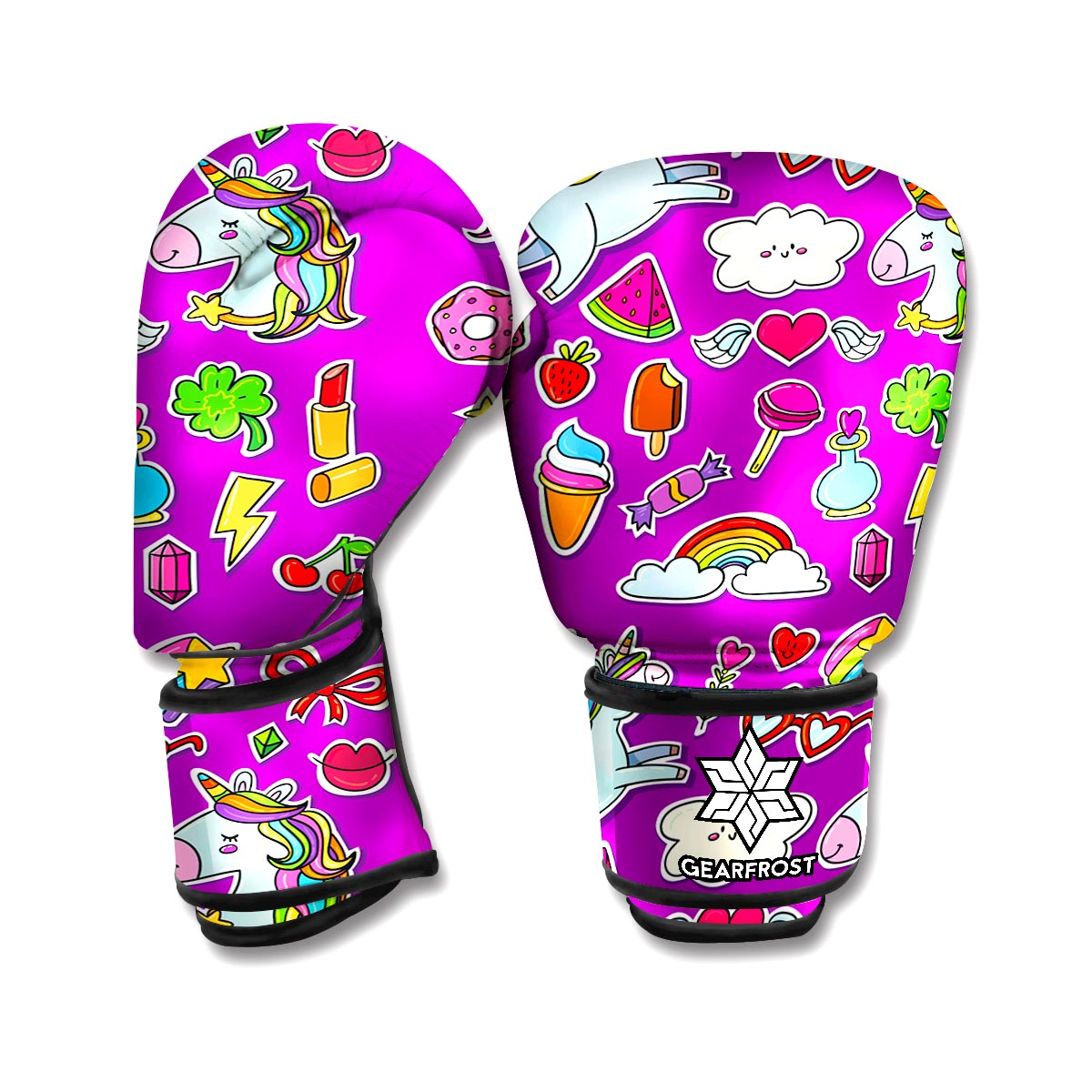 Purple Girly Unicorn Pattern Print Boxing Gloves