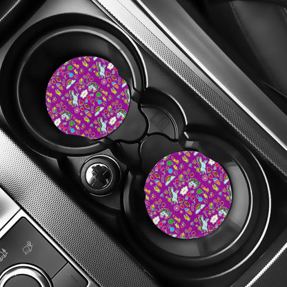 Purple Girly Unicorn Pattern Print Car Coasters