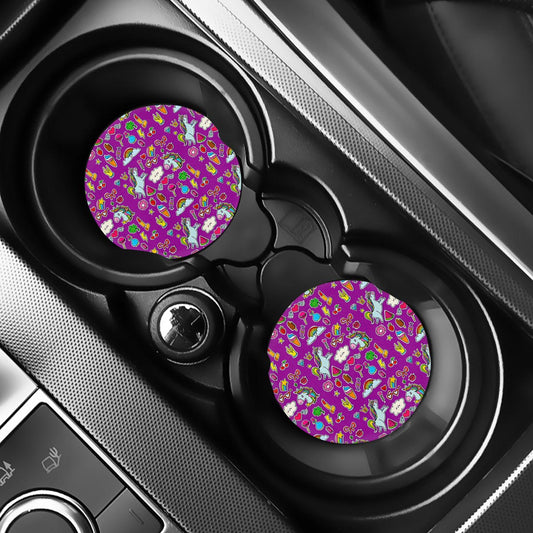 Purple Girly Unicorn Pattern Print Car Coasters