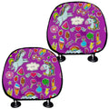 Purple Girly Unicorn Pattern Print Car Headrest Covers