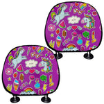 Purple Girly Unicorn Pattern Print Car Headrest Covers