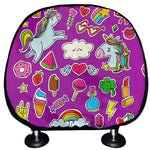 Purple Girly Unicorn Pattern Print Car Headrest Covers