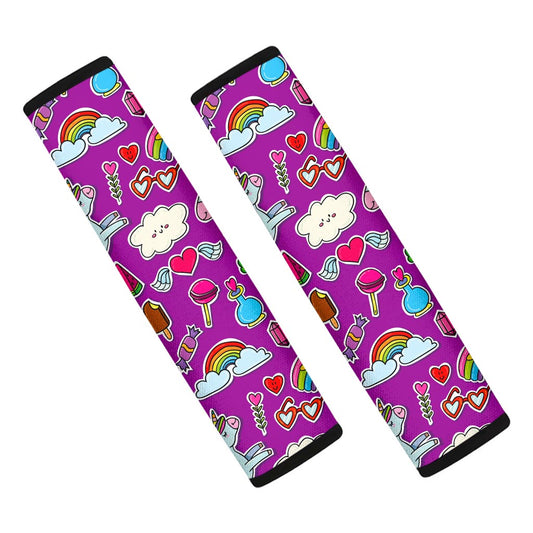 Purple Girly Unicorn Pattern Print Car Seat Belt Covers