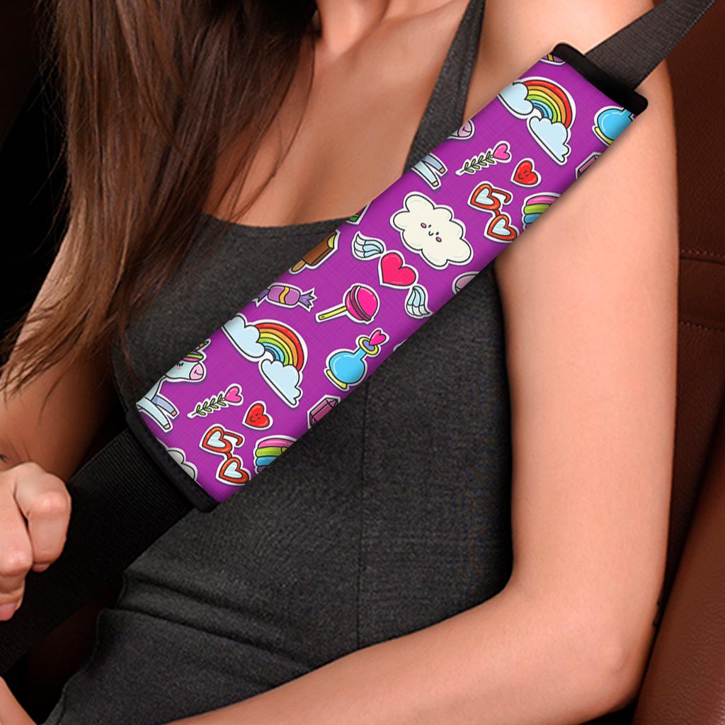 Purple Girly Unicorn Pattern Print Car Seat Belt Covers