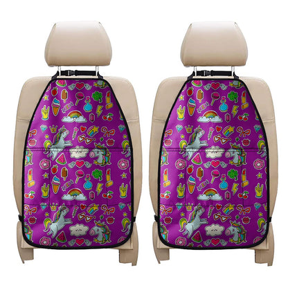 Purple Girly Unicorn Pattern Print Car Seat Organizers