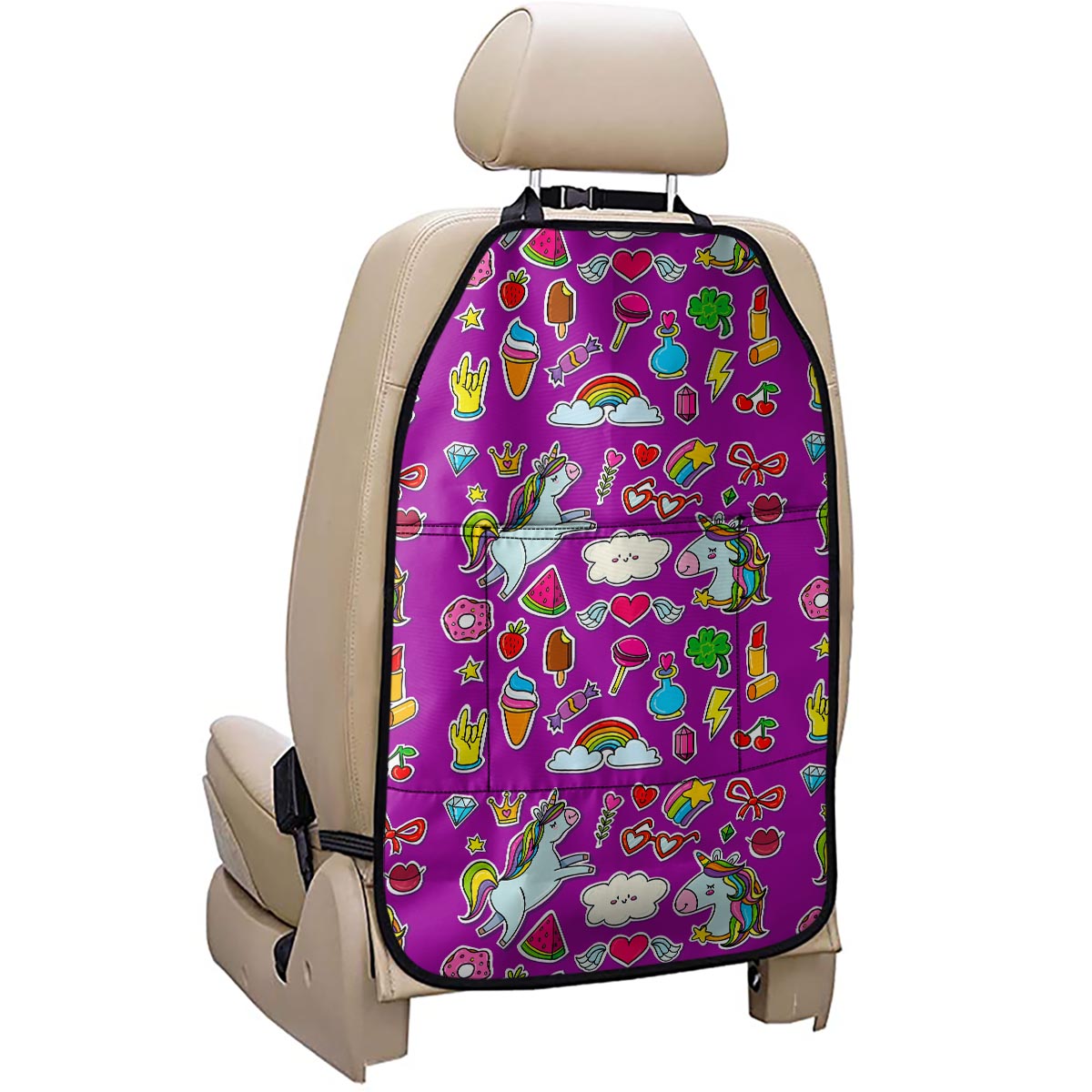 Purple Girly Unicorn Pattern Print Car Seat Organizers