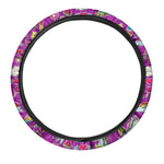 Purple Girly Unicorn Pattern Print Car Steering Wheel Cover