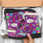 Purple Girly Unicorn Pattern Print Comfy Boots GearFrost