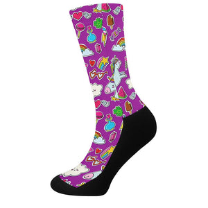 Purple Girly Unicorn Pattern Print Crew Socks