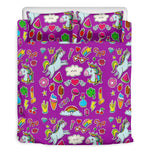 Purple Girly Unicorn Pattern Print Duvet Cover Bedding Set