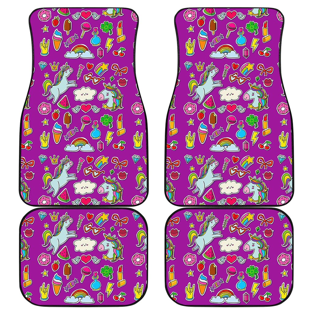 Purple Girly Unicorn Pattern Print Front and Back Car Floor Mats