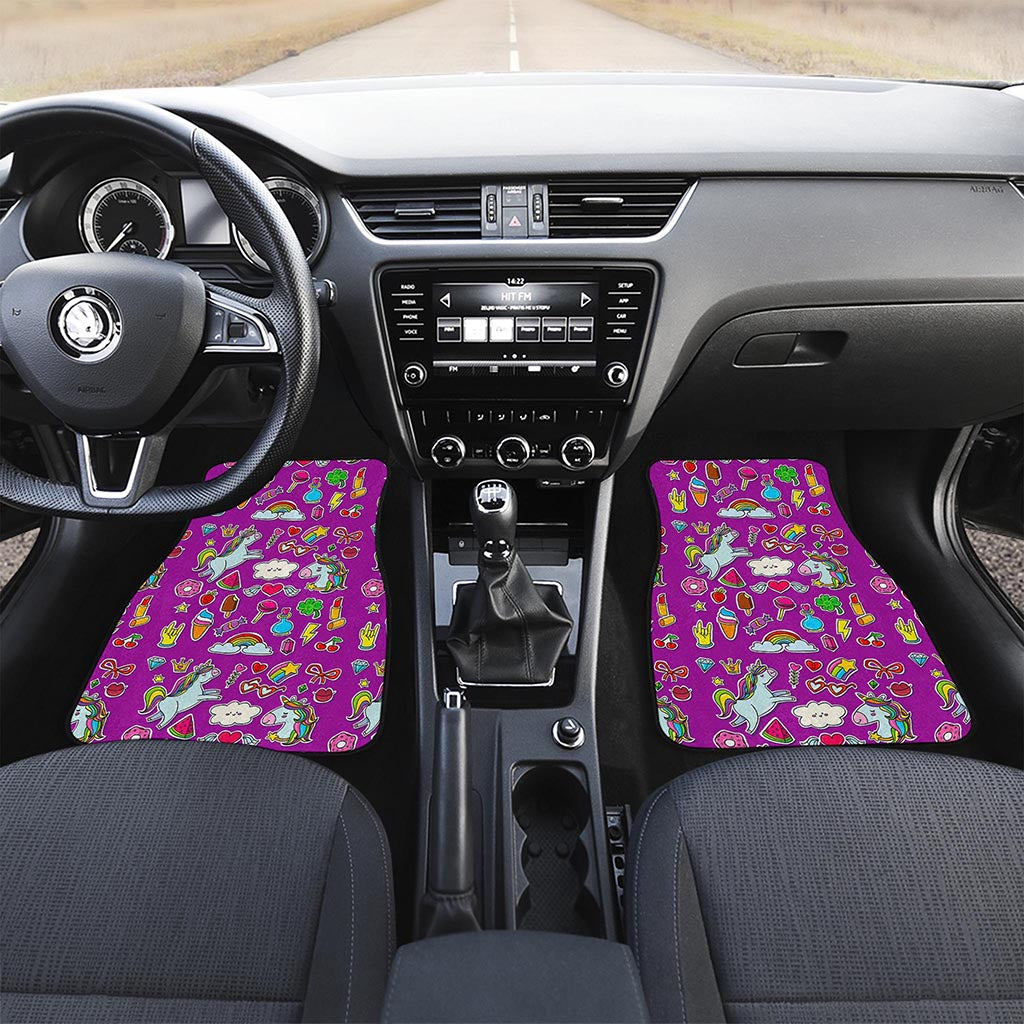 Purple Girly Unicorn Pattern Print Front and Back Car Floor Mats