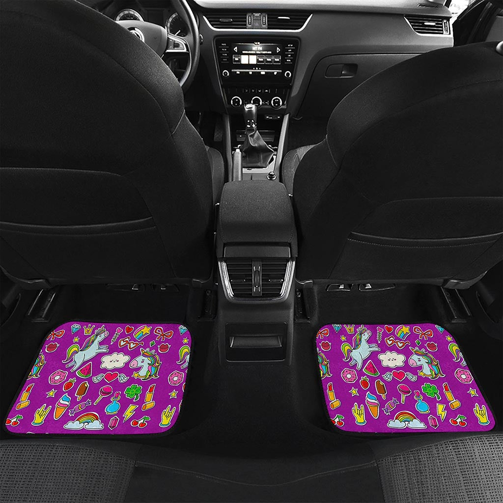 Purple Girly Unicorn Pattern Print Front and Back Car Floor Mats