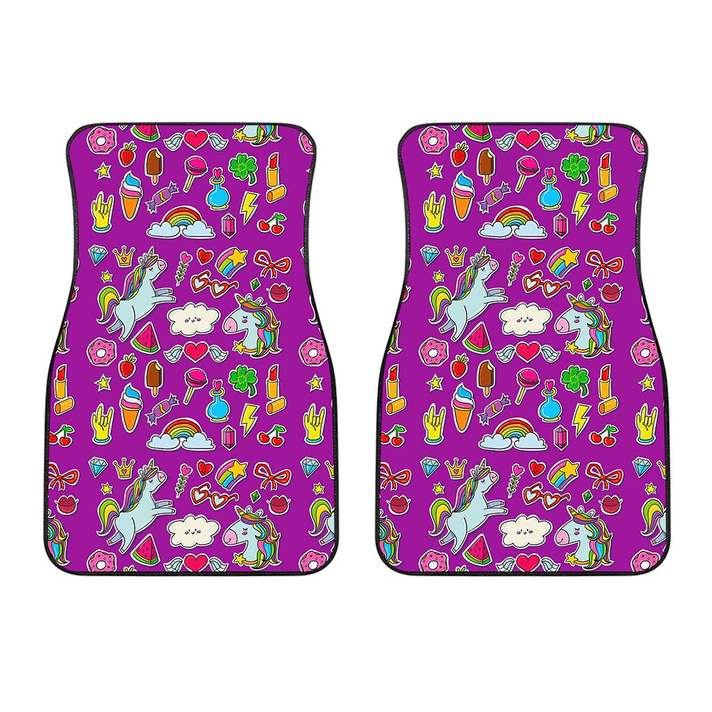 Purple Girly Unicorn Pattern Print Front Car Floor Mats