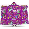Purple Girly Unicorn Pattern Print Hooded Blanket