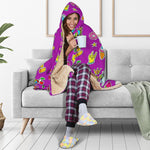 Purple Girly Unicorn Pattern Print Hooded Blanket