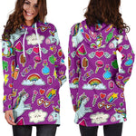 Purple Girly Unicorn Pattern Print Hoodie Dress GearFrost