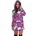 Purple Girly Unicorn Pattern Print Hoodie Dress GearFrost