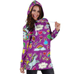 Purple Girly Unicorn Pattern Print Hoodie Dress GearFrost