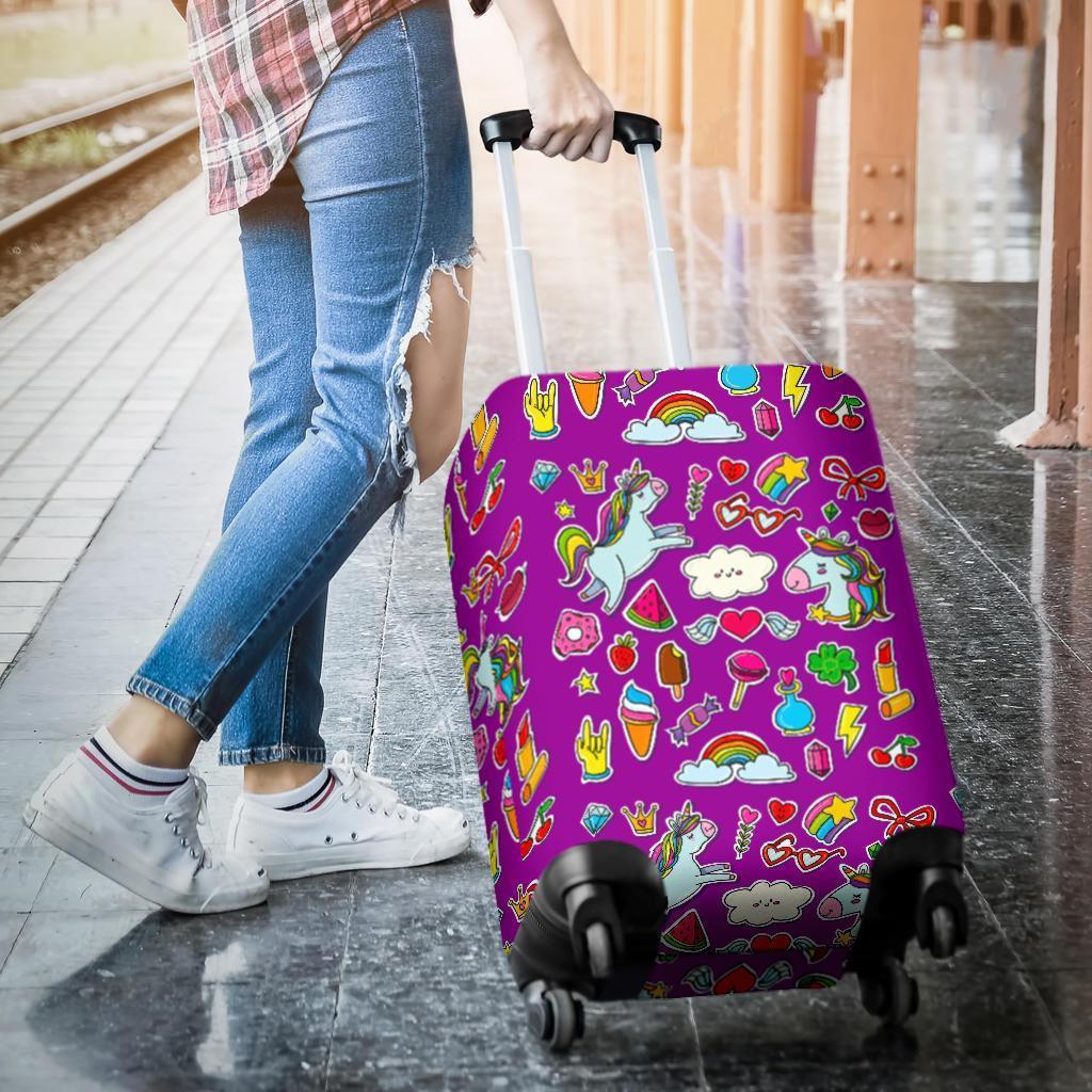 Purple Girly Unicorn Pattern Print Luggage Cover GearFrost