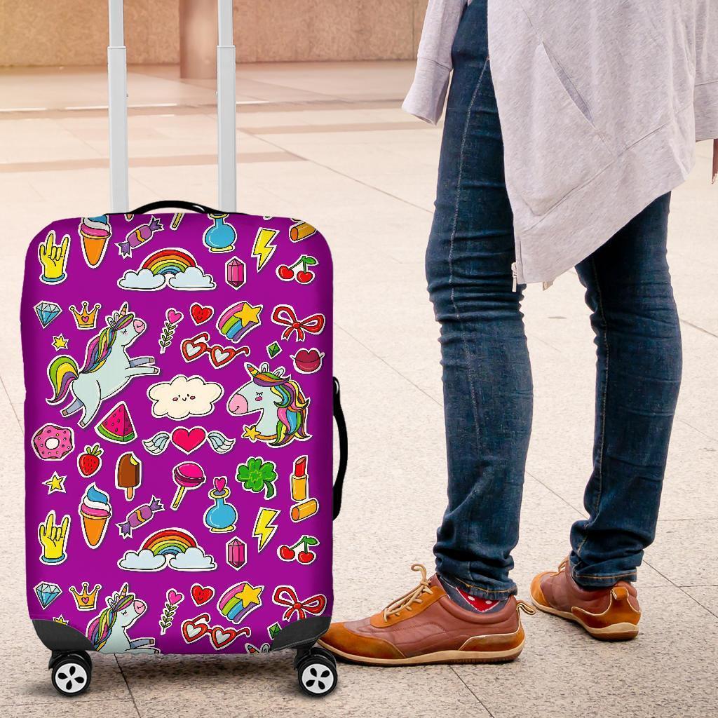 Purple Girly Unicorn Pattern Print Luggage Cover GearFrost