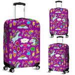 Purple Girly Unicorn Pattern Print Luggage Cover GearFrost