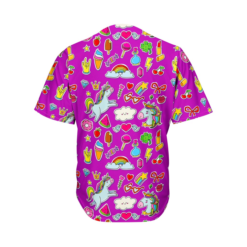 Purple Girly Unicorn Pattern Print Men's Baseball Jersey