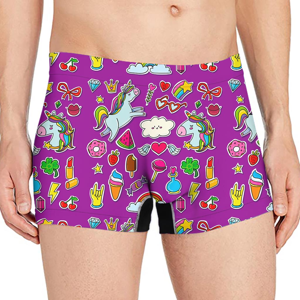 Purple Girly Unicorn Pattern Print Men's Boxer Briefs
