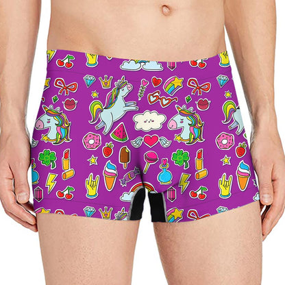 Purple Girly Unicorn Pattern Print Men's Boxer Briefs