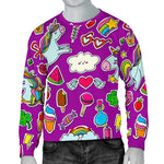 Purple Girly Unicorn Pattern Print Men's Crewneck Sweatshirt GearFrost
