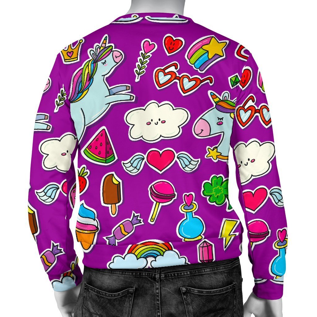 Purple Girly Unicorn Pattern Print Men's Crewneck Sweatshirt GearFrost