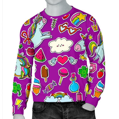 Purple Girly Unicorn Pattern Print Men's Crewneck Sweatshirt GearFrost