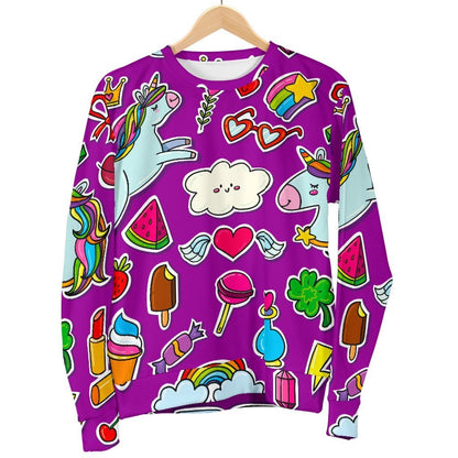 Purple Girly Unicorn Pattern Print Men's Crewneck Sweatshirt GearFrost