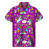Purple Girly Unicorn Pattern Print Men's Short Sleeve Shirt