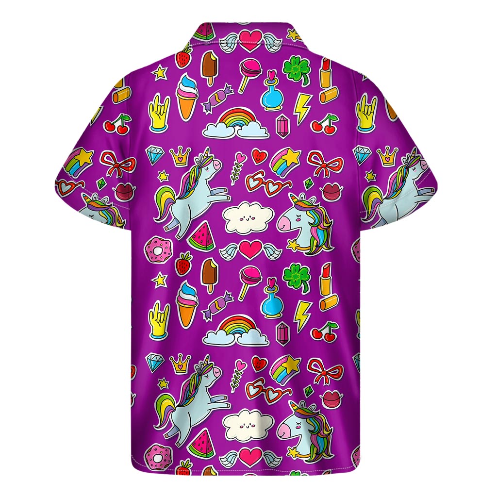 Purple Girly Unicorn Pattern Print Men's Short Sleeve Shirt