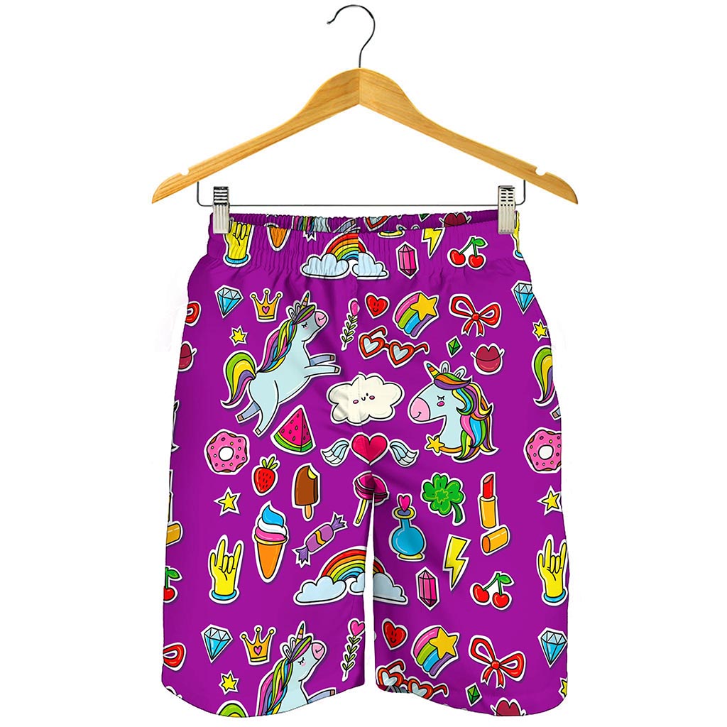 Purple Girly Unicorn Pattern Print Men's Shorts