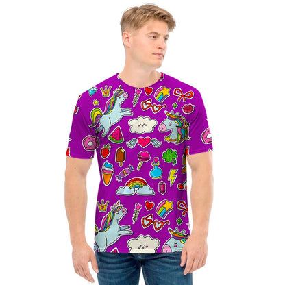 Purple Girly Unicorn Pattern Print Men's T-Shirt