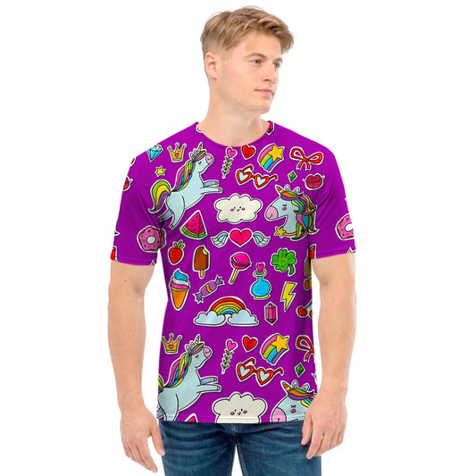 Purple Girly Unicorn Pattern Print Men's T-Shirt