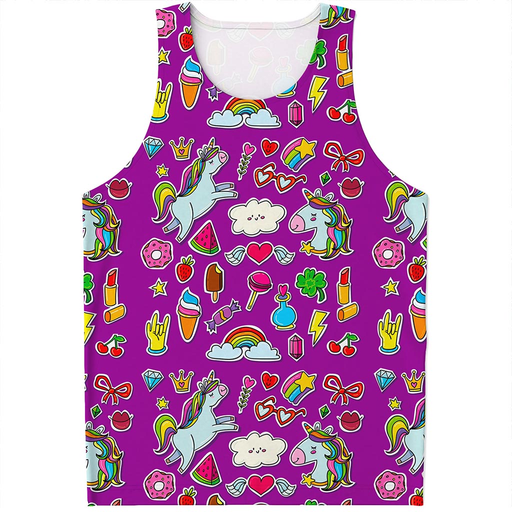 Purple Girly Unicorn Pattern Print Men's Tank Top