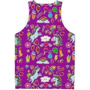 Purple Girly Unicorn Pattern Print Men's Tank Top